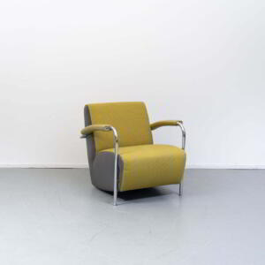 Leolux Scylla fauteuil geel/grijze stof