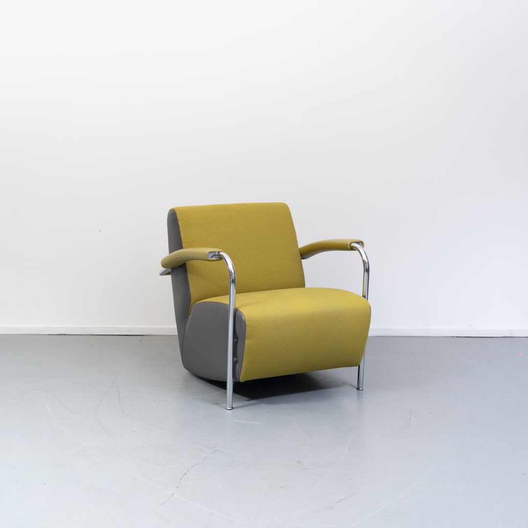 1x Leolux Scylla fauteuil geel/grijze stof