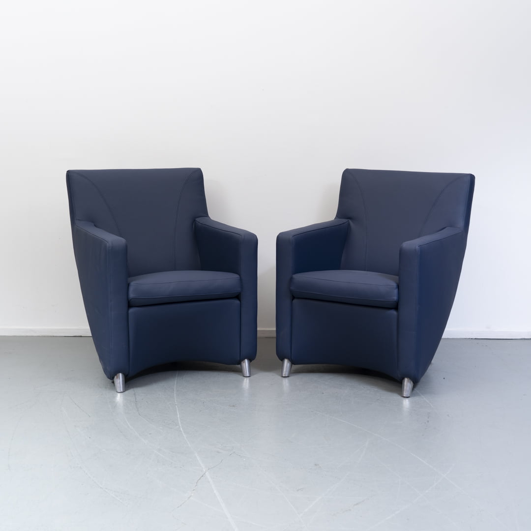 Leolux Dolcinea fauteuils – kobaltblauw leder