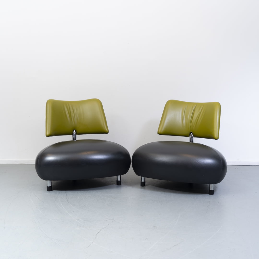 2x Leolux Pallone fauteuils uitgevoerd in zwart/groen