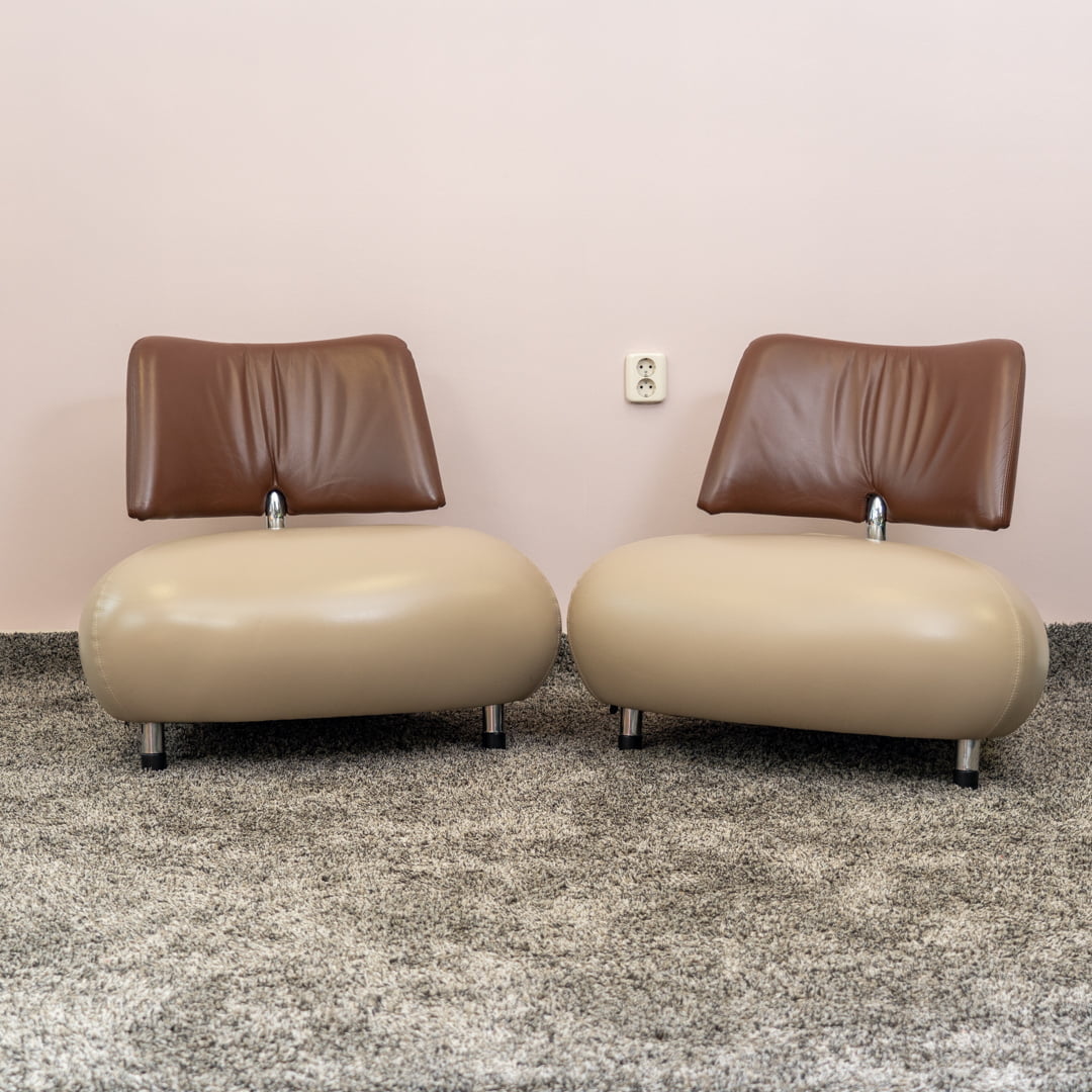 2x Leolux Pallone fauteuils taupe/bruin