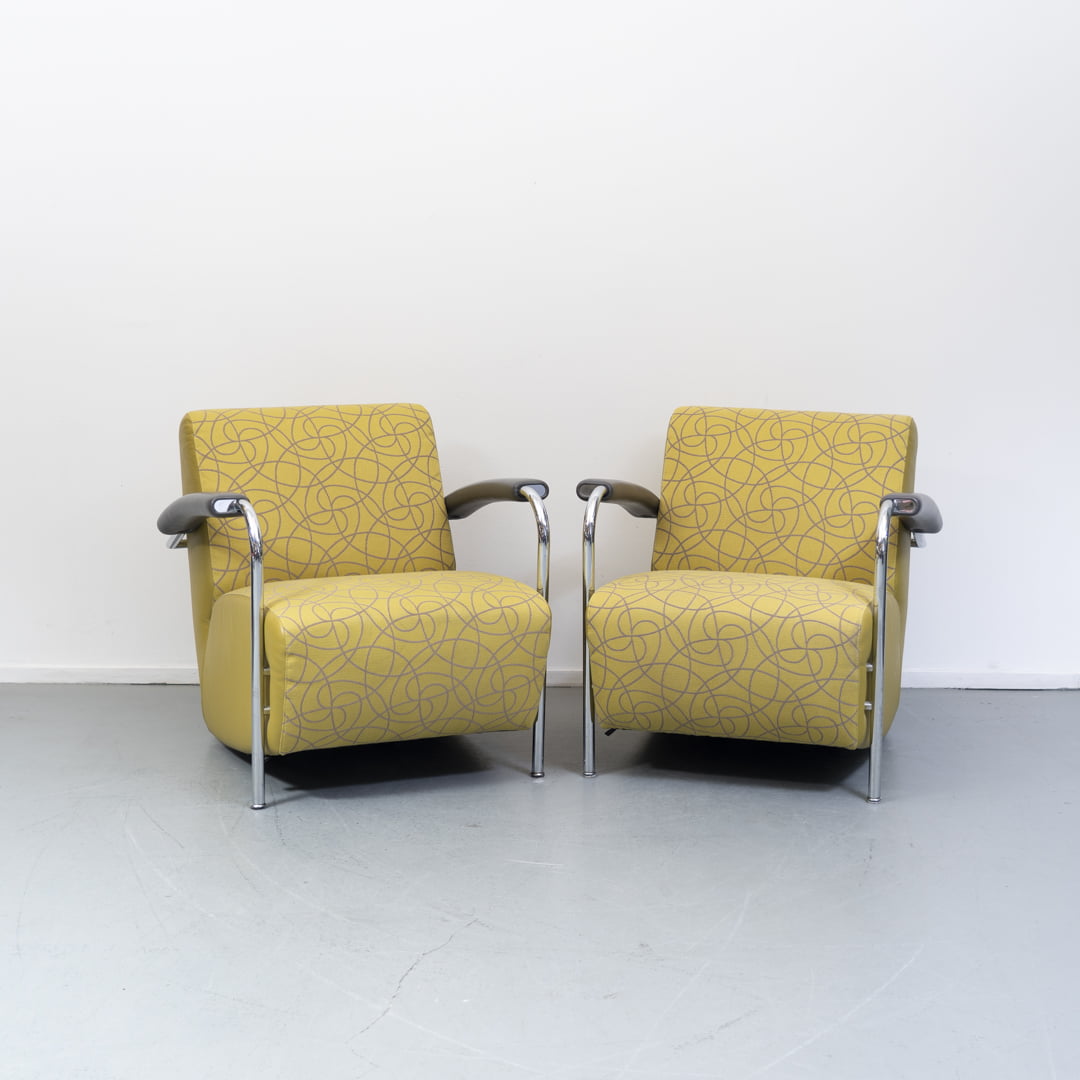 Leolux Scylla fauteuil geel rondjes motief