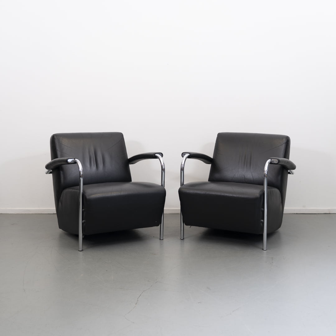 Leolux Scylla fauteuils zwart leder
