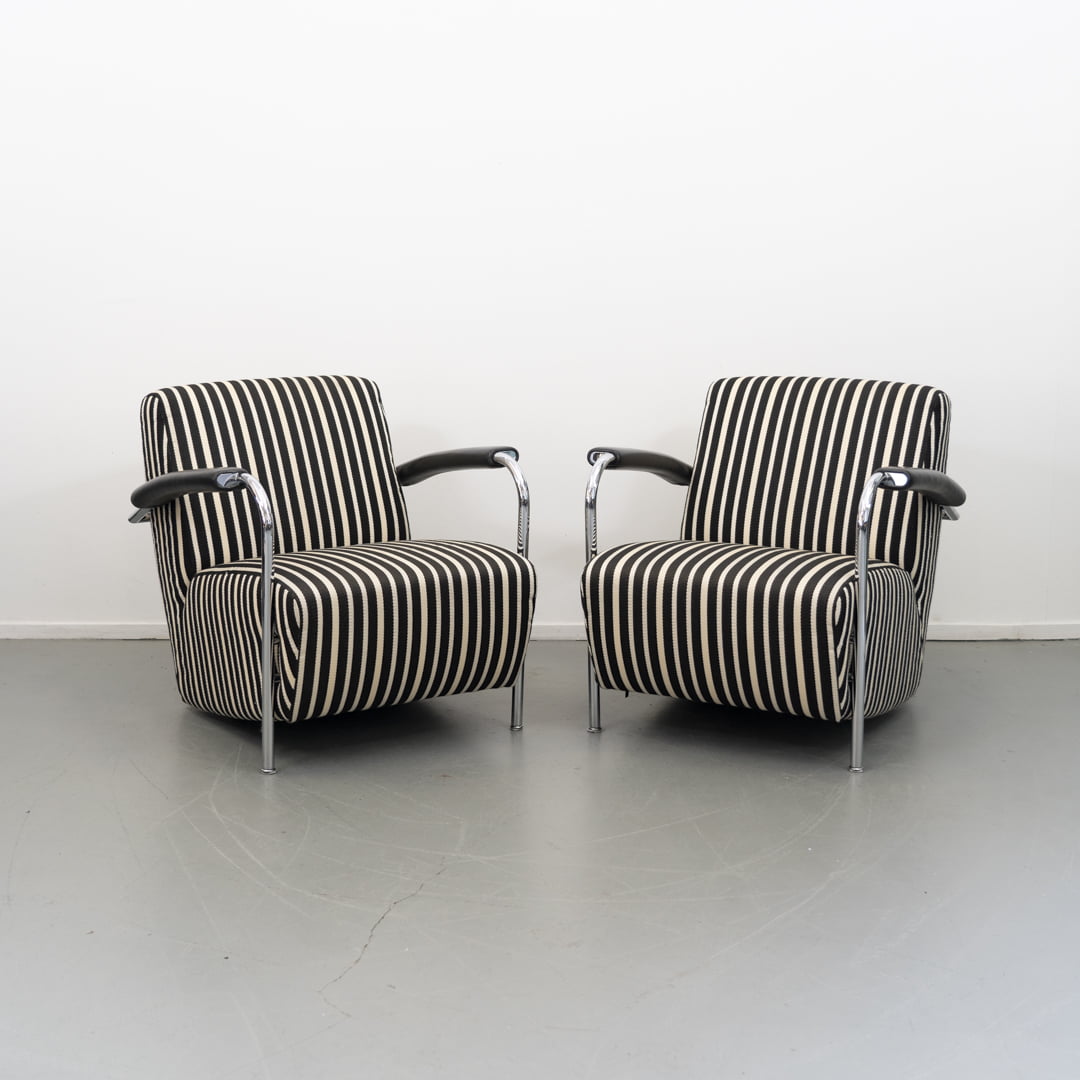 2 Leolux Scylla fauteuils zwart/wit gestreept