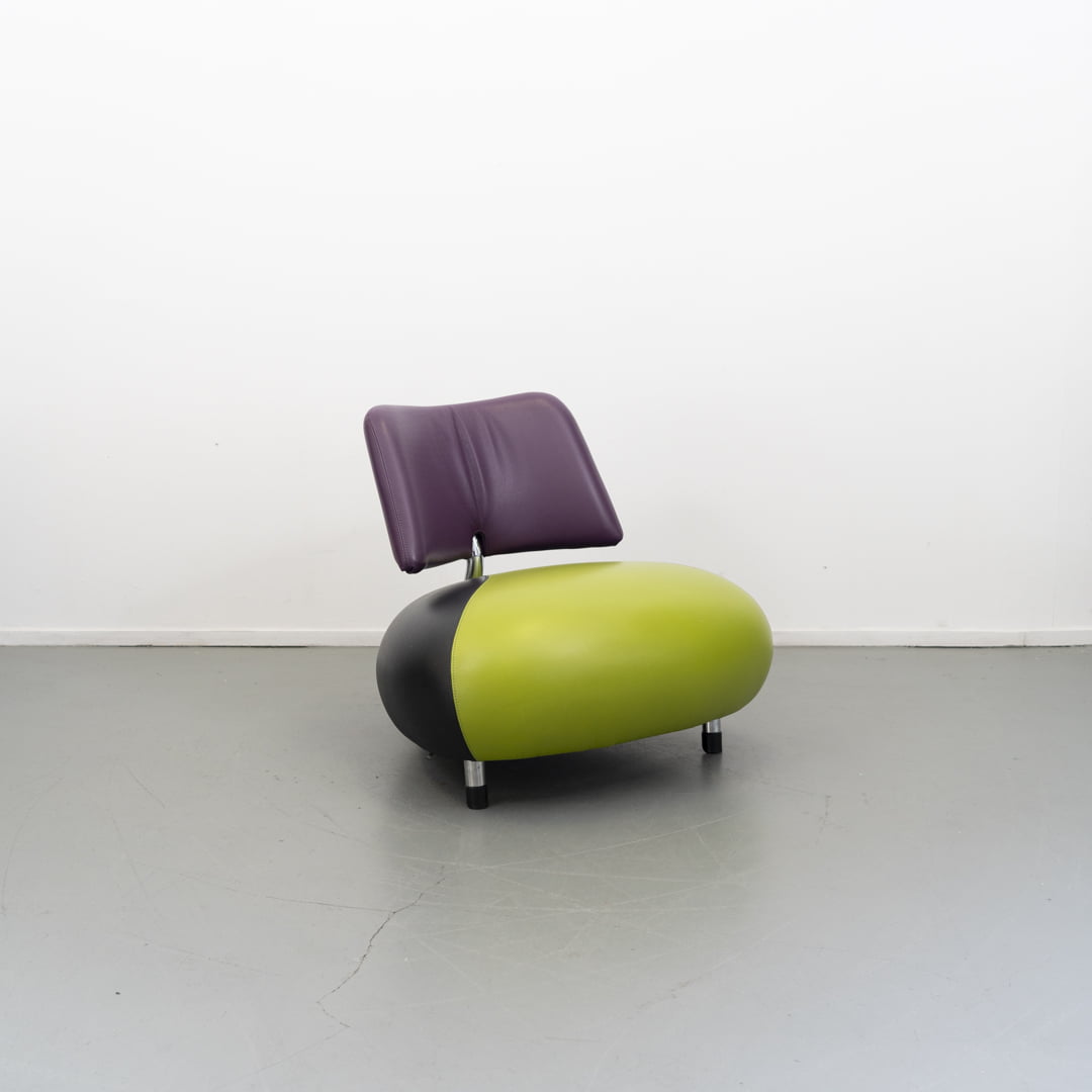 1 Leolux Pallone fauteuil Groen/Zwart Leer rug Aubergine