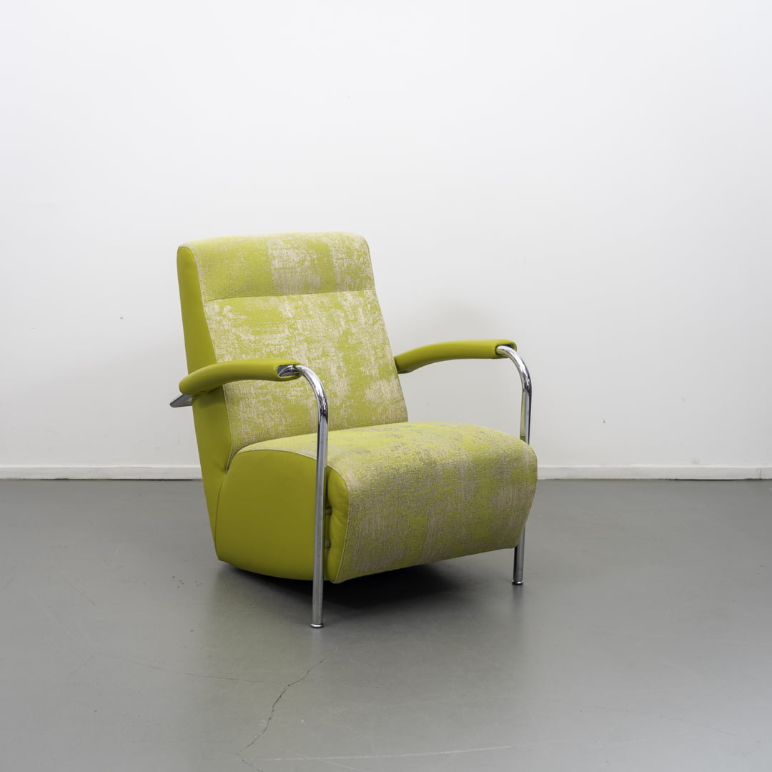 1x Leolux Scylla fauteuil hoge rug in geel gemeleerde stof