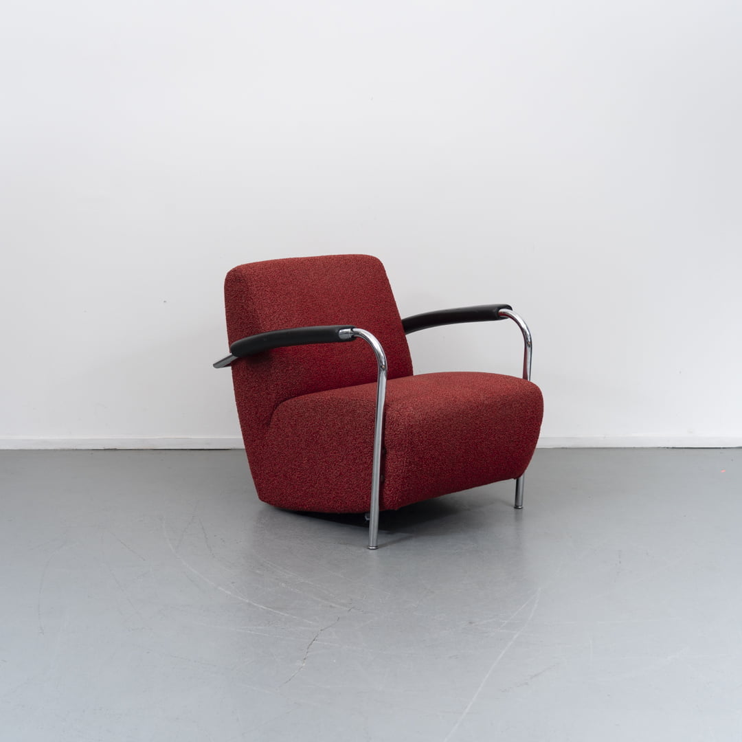 Leolux Scylla fauteuil Rode stof – chromen frame