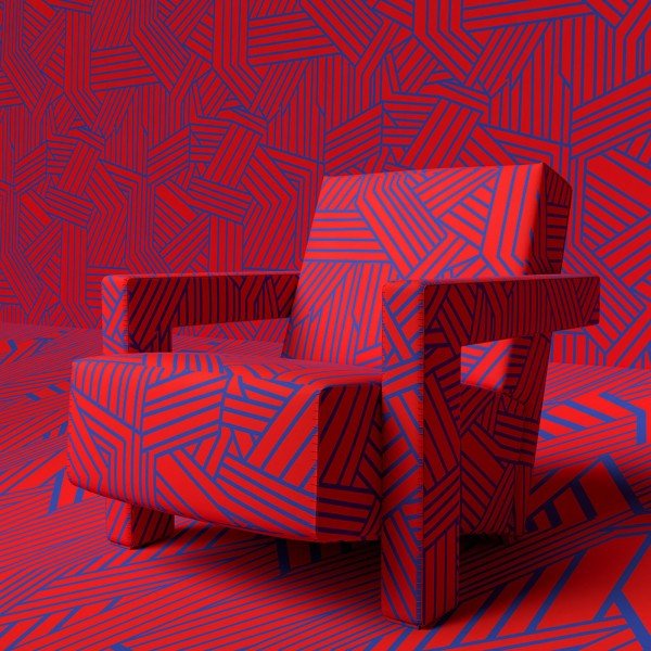 Cassina Utrecht Chair LMTD Edition van Gerrit Rietveld: Blauw op Rood Patroon
