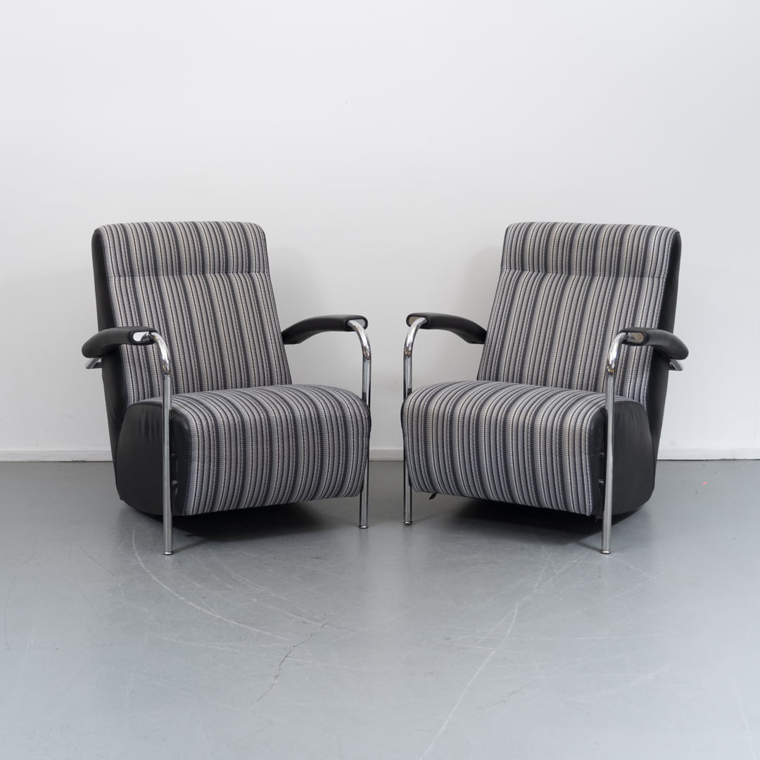 Leolux Scylla fauteuil grijs/zwart gestreepte stof