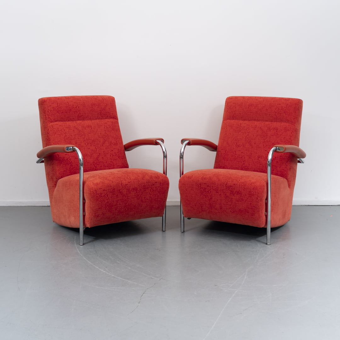 2x Leolux Scylla fauteuil rood gemêleerd hoog model
