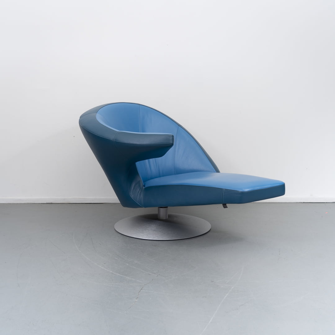 Leolux Parabolica chaise longue Blauw Leder