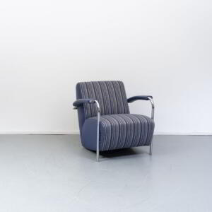Leolux Scylla Fauteuil Laag Blauw/Wit Gestreept - Chroom