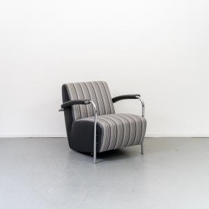 Leolux Scylla Fauteuil Lage Rug Grijs Gestreept - Chroom