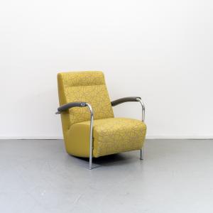 Leolux Scylla Fauteuil Hoge Rug Geel/Grijs Rondjesmotief