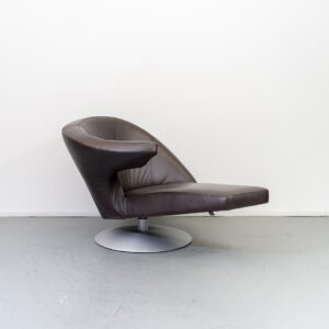 Leolux Parabolica Fauteuils Links & Rechts Bruin Leer - Aluminium