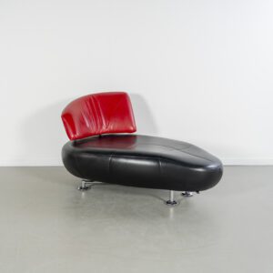 ACTIE!! Leolux Kikko Chaise Longue Zwart/Rood Leer - Chroom