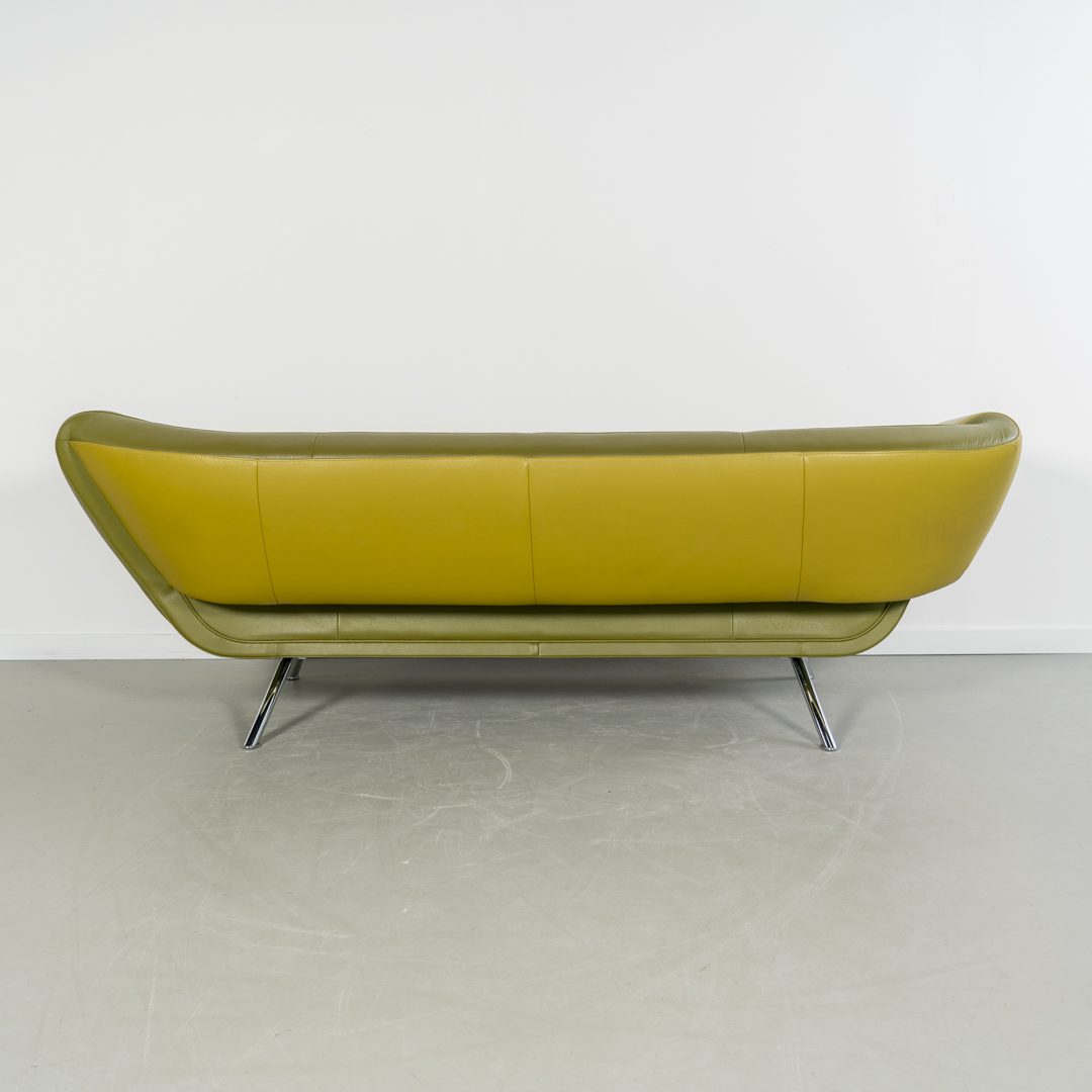 Leolux Arabella 3-zits/220cm Bank Groen/Geel Leer - Chroom