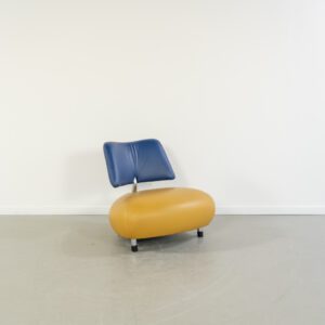 Leolux Pallone Fauteuil Okergeel/Blauw Leer - Chroom
