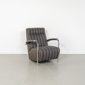 Leolux Scylla Fauteuil Hoog Gestreept Stof - Bruin Leer