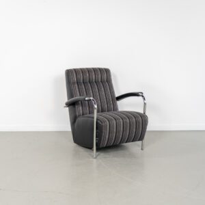 Leolux Scylla Fauteuil Hoog Gestreept Stof - Zwart Leer