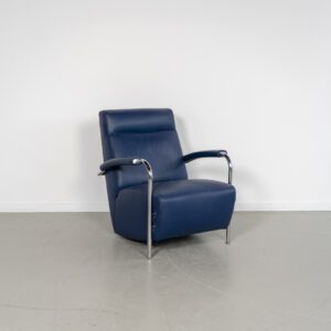Leolux Scylla Fauteuil Hoog Blauw Leer - Chroom