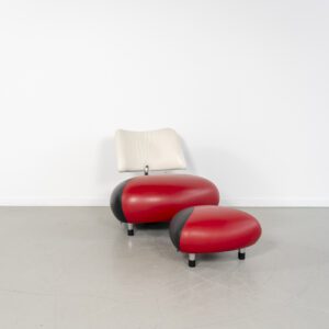 Leolux Pallone Fauteuil + Hocker Rood/Zwart/Wit - Chroom