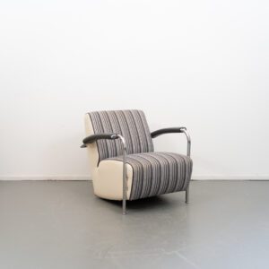Leolux Scylla Fauteuil Laag Gestreepte Stof - Wit Leer