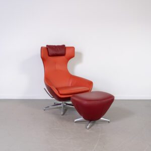 Leolux Caruzzo PLUS Fauteuil + Voetenbank Donkerrood Leer