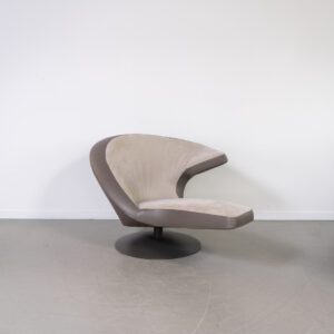Leolux Parabolica Fauteuil Beige Suède/Grijs Leer - Zwart
