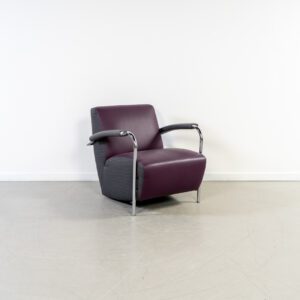 Leolux Scylla Fauteuil Laag Paars Leer + Grijs Stof - Chroom