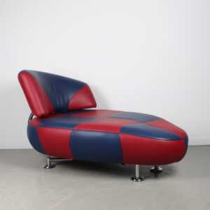 Leolux Kikko Chaise Longue Blauw/Rood Leer – Chroom