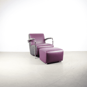 Leolux Scylla Fauteuil Laag Paars Leer/Grijs Stof+ Hocker