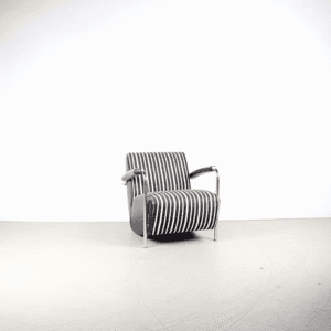 Leolux Scylla Laag Fauteuil Zwart/Wit Stof/Leer - Chroom