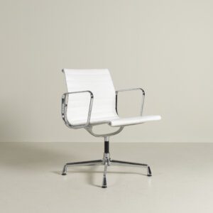 Vitra Eames EA 107 Stoel Wit Leer - Chroom