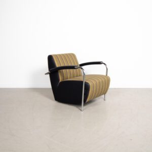 Leolux Scylla Fauteuil Geel Gestreept Stof – Chroom