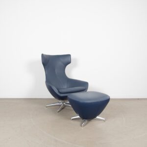 Leolux Caruzzo Basic Fauteuil Donkerblauw Leer + Hocker