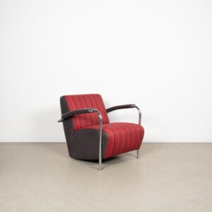 Leolux Scylla Laag Fauteuil Grijs/Rood Leer/Stof