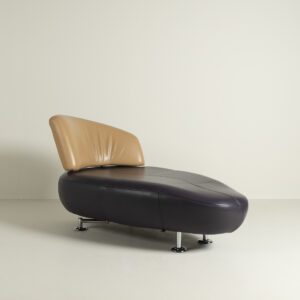 Leolux Kikko Chaise Longue Donkerpaars/Cognac Leer - Chroom