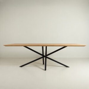 Design Eettafel Eikenhout (220 cm) – Dunne Spinpoot Zwart Metaal