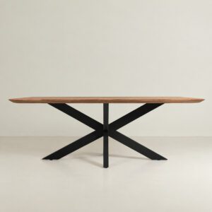 Design Eettafel Eikenhout (220 cm) - Spinpoot Zwart Metaal