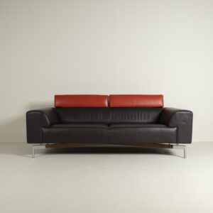 Leolux Howlo Bank 3-Zits Donkerbruin/Rood Leer