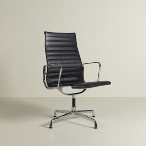 Vitra EA 112 Stoel Zwart Leer - Chroom