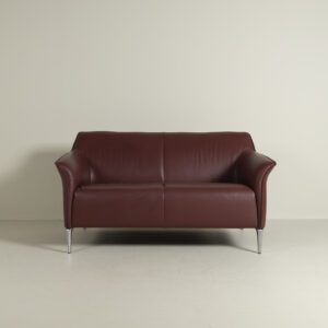 Leolux Mayon Bank 2-Zits Bordeauxrood Leer