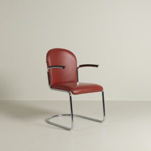 Gispen 413 RL Stoel Laag Rood Leer - Chroom